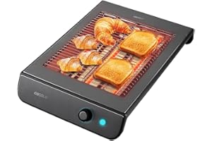 Cecotec Turbo EasyToast InoxDark Horizontal Flat Toaster. For all types of Bread and Pastries, 900 W, 3 Heating Elements, 6 Power Levels, Crumb Tray, Black Stainless Steel Finish