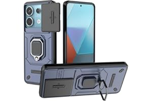 GOKEN Funda para Xiaomi Redmi Note 13 Pro 5G / Poco X6 5G, Armor Carcasa de Silicona Suave y PC Rígido Antigolpes con Anillo Rotativo 360° y Cover Protector Deslizable para Lente, Case -Azul