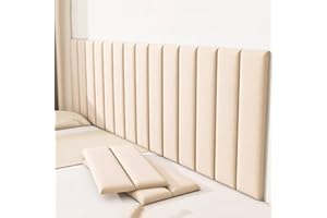 AEOVOT Upholstered Wall Panels 23x70cm, 3D Anti-Collision Wall Padding, Self-Adhesive Wall Padding for Bed, Tatami Wall Stickers for Bedrooms, Children's Room Dance Club(Winter White,6 pcs)