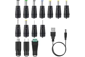 14 en 1 Chargeur Câble USB A vers DC 5.5x2.1 mm Câble Adaptateur DC Rond avec Embout Micro/Type-C Connecteurs pour Ventilateurs Routeurs Lampes Ruban LED Rasoir Box TV PC Diffuseur Universel 1M