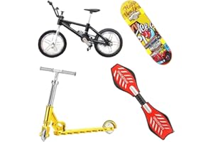 Mini Vélos, 4 Pièces Planches À roulettes de Doigt Kit Finger Skateboard Bicyclette de Doigt Scooter de Doigt Planche de Balançoire des Doigts Mouvement Jouets Jeux pour Enfants Cadeau (Noir)