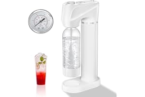 Skyehomo Sparkling Water Maker, Cordless Soda Maker Machine with Pressure Gauge, Quick & Customized Carbonator White, with BPA Free PET Bottle, Compatible with 60L CO2 Exchange Cylinder (NOT Included)
