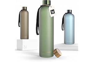 LARS NYSØM Butelka na wodę 1l | Butelka na wodę | Ultralekka flaszka sportowa | Odpowiednia do napojów gazowanych - do sportu, biura, jogi | 2 pokrywki w zestawie (Green - Gold, 1000ml)