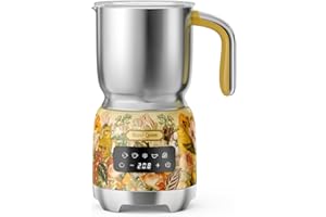 Hazel Quinn Milk Frother, Detachable Hot & Cold Frother and Steamer, 5-in-1 Functionality, Adjustable Temperature & Thickness, LED Touch Control, Dishwasher Safe, 400ml / 13.5oz - Floral Printed