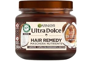 Garnier Ultra Dolce Maschera Nutriente, Per Capelli da Disidratati a Secchi, Azione In 1 Minuto, Con Latte di Cocco e Macadamia, Hair Remedy, 340 ml