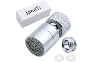 JaneYi 360° Swivel Tap Aerator Water Saving Faucet Brass Adjustable 2 Modes Kitchen Bathroom Faucet Bubbler Filter with Nozzle Adapter - for Taps with M22 External Thread or M24 Internal Thread Nozzle