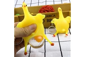 Odoukey Keyring de Alivio del estrés, Llavero de Pollo con Plano de Pollo. Juguete de Huevo Juguete Novelidad de Alivio de estrés Color Aleatorio, Llavero de Pollo