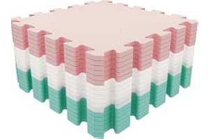 Mocosy 18-Pack Träningsmatta Pusselmatta, Skum Gym Golvmattor, Rosa | 1cm Tjock, Halkfritt, Ljudisolerande Golvskydd, För Hemmagym Utrustning, Styrketräning, Yoga, Träning, Med Kantremsor