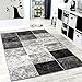 Designer Rug Chequered in Marble Visual Effect Flecked Grey Black White , Size:80x150 cm