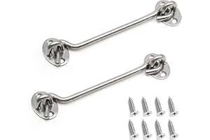 BuxiuGK 2 Pack Cabin Hook Eye Door Latch Stainless Steel 6 Inch/150mm with 8 Mounting Screws for Shed Doors Cabinet Doors