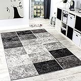 Alfombra De Diseño - A Cuadros Efecto Mármol - Jaspeado Gris Negro Blanco, Grösse:240x340 cm