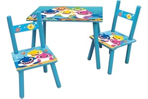 Fun House Kinder 713439 Baby Shark Tisch, rechteckig, H.41 x L.61, 42 cm, mit 2 Stühlen, H 49,5 x B 31 x T 31,5 cm, MDF, Mehrfarbig