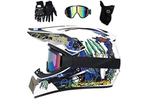 EVGATAVAB Doble Deporte MTB Casco de Motocross, con Gafas Guantes Mascarilla, Juventud Niños Integral Todoterreno ATV Scooter Callejero Motocicleta Cascos, Descenso BMX Quad Dirt Bike Enduro Casco