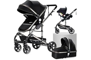 DZIRANAM Cochecito reversible 3 en 1,suspensión delantera,plegado compacto con un solo toque para fácil almacenamiento(negro)