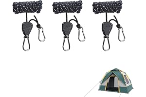 BOSYTRO 3 Stück 4mm Reflektierend Abspannseile Seil, 4M Leichte Abspannleine Zeltschnur mit Spanner Einsteller, Einstellbare Seil Ratsche Rope für im Freien Zelt Zeltplane Camping (Schwarz)