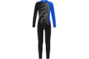 TiaoBug Enfant Fille Justaucorps de Gymnastique Danse à Manche Longue Strass Combinaison Patinage Artistique Académique Léotards Bodysuit Body Sport Yoga