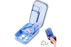 SRUMVOAT Pill Cutter, 2-in-1 Professional Pill Cutter and Box, 1/2 1/4 1/8 Precises Tablet Cutters, with V-Shaped Holder for Small and Large Pills, Pill Splitter for Elderly, Child, Dog, Cat, Pet, Travel