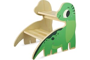 KHLEROX Tritthocker für Kinder aus Holz mit 2 Stufen – rutschfest, Kippsicher & Wasserfest, Kinderhocker mit Anti-Rutsch Pads für Bad, Küche, Kinderzimmer & Töpfchentraining ab 3 Jahren (Dinosaurier)