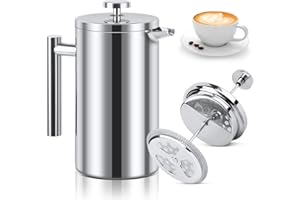 NVIYAM Cafetiere a Piston, 1000ml French Press en Acier Inoxydable, Double Paroi Isolée, Cafetière à Piston pour la maison, le camping et le bureau