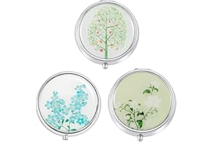 OHAODUO Okrągłe, metalowe pudełko na tabletki, 3 przegródki, pudełko na tabletki z lustrem, małe etui na tabletki, do użytku w podróży, na lekarstwa, tablet, do użytku codziennego, w podróży