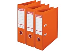 Esselte VIVIDA A4 Lever Arch File, 75 mm Spine, 500 sheets Capacity, PP, Plastic Cover, Files & Folders, Orange, 3 Pack, 624281
