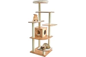 COSTWAY Tiragraffi per Gatti 176cm, Albero per Gatti Adulti XXL con Corda Sisal, Cuccia, Piattaforma e Cuscini, 86,5 x 86,5 x 176cm, Nero e Naturale