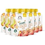 Marchio Amazon - Mama Bear Pouch Puree di Mela, Pesca, Banana e Pera Biologiche, con Farina di Avena Biologica, Vegetariano, 