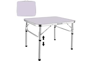 ANSIMIDA Folding Computer Table Bed Table Aluminum, Waterproof Adjustable Height with Convenient Handle, for Outdoor Indoor Picnic Party BBQ Stall - avaliable in multi size, 60cmx45cm/2ft