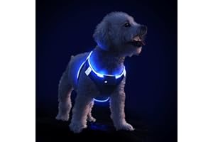 PcEoTllar podświetlana uprząż dla psa, podświetlana uprząż dla psa LED dla szczeniaka małego, średniego psa błyskowego, wygodnego, czarno-niebieskiego-L
