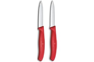 Victorinox Swiss Classic Coltello per verdure e spelucchini, per frutta e verdura, Extra affilato, dritto e seghettato, Acciaio inox, Rosso