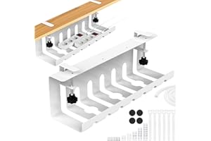 Aevcvok Lot de 2 Conduit de Câbles Bureau, Gestion des Câbles Chemins de Câbles sans Perçage, Cable Management Bureau 43CM Passage de Cable Bureau Range Cable sous Bureau - Organisateur de Cable Blanc