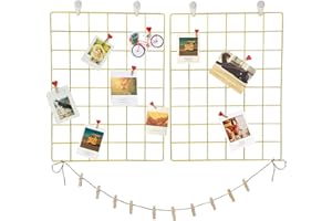 GBYAN Wall Grid 2 Pack Wire Photo Grid Panels Memo Board Wall Organizer(Gold)