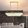 SINOMAN Modern Led Rectangle Crystal Chandelier Jhumar with Black and Gold Finish Luxury Ceiling Light Fixture Elegant Light for Living Room, Dining Room, Foyer or Bedroom (800 * 300MM)
