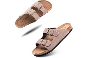 Hitmars Sandalias de pala Mujer Hombre Sandalias de Vestir Mules Punta Abierta Chanclas Plano Cómodas Verano Ajustable Hebilla Zapatillas Negro Marrón Número 35-47 EU