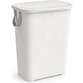 Turan Home 45 L Kapaklı Kirli &Ccedil;amaşır Sepeti | Modern &Ccedil;izgili Tasarım | Taşıma Kulplu | Dayanıklı Plastik | Banyo, &Ccedil;amaşır Od