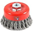 CoolTool 3-Inch Steel Twisted Wire Cup Brush For Removing Rust, Paint And Polishing For 4-Inch Angle Grinder (M10 Thread) (Red)
