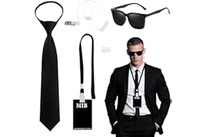 Kodepro Agent Costume Accessories Set, Secret Agent Fancy Dress Kit with ID Card Prop Lanyard Fake Earpiece ZipTie Black Frame Sunglasses for Adults Halloween Cosplay Carnival Dress up Party