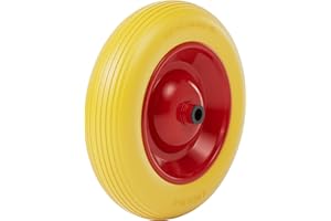 Wiltec Roue complète increvable 4.8/4.00-8 pour Diable – 392 x 92 mm – en PU/Polyuréthane – profil rainuré – Capacité de charge max. 180 kg – pour Brouette Chariot