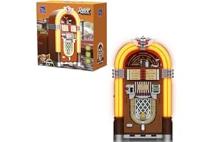 PAN TASY PANTASY Kit de construcción de jukebox retro con función de moneda y sonido, modelo de caja de música mecánica con discos acrílicos, estudio de grabación y minifigura, kit de construcción de