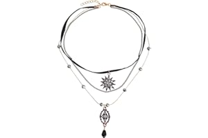 Yolev Star Pendant Multilayer Gothic Choker Necklace Black Beads Adjustable Layered Necklace Chain Choker for Women Girl for Women Teen Girls