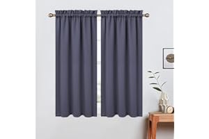 LinTimes Blackout Short Curtains 45 Inches Long for Bathroom Set 2 Panels Rod Pocket Cafe Tier Curtains Light Blocking Blackout Room Darkening Camper Curtains for Small Windows Kitchen Dark Grey