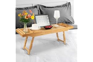 HUOLE Etagère à Baignoire de Salle de Bain avec Plateau de Rangement et Porte-Savon, Plateau de Bain en Bambou, Pont de Baignoire Extensible, Baignoire et Plateau de Lit, 75-109cm*23 * 4.5cm