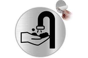 LEIASA | Plaque de lavage des mains autocollante – Épaisseur : 0,6 mm – Diamètre : 100 mm – Aluminium – Panneau de toilettes – (signal de lavage des mains)