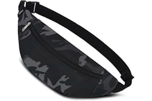 QINLOV Sac Banane Sacoche Bandoulière Femme Homme Sac de Ceinture Multifonctionnel pour Loisir/Voyage/Sports/Randonnée/en Plein air (CamoNoir)