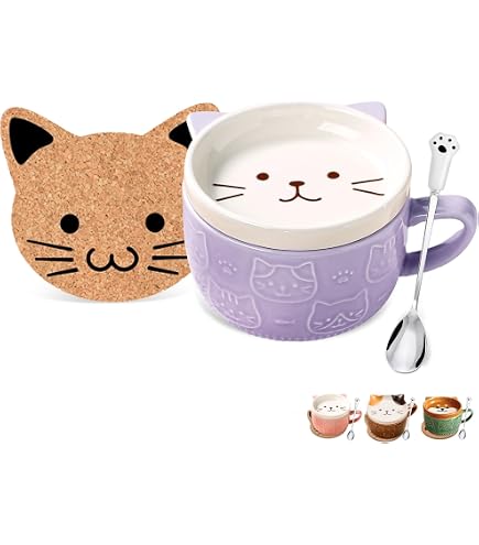 Tasse à Café En Céramique Avec Couvercle Motif Chat 500 Ml