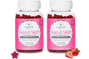 Lashilé Beauty - Complément Alimentaire - Anti-Âge Globale, Fermeté & Éclat de la peau Good Skin Vitamines - Acide Hyaluronique, Q10, Vitamines C & E - Made in France - Cure 2 Mois 120 Gummies