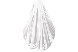 Hoshisea Elegant kort brudslöja med spets, med kam brudslöja
