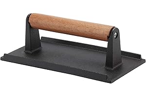 CROWNSHOP Steak Press Cast Iron Grill Burger Press Rectangle Steak Meat Bacon Press with Wooden Handle for Burger Grilled Sandwich Quesadilla Steak（ 20 x 10 cm ）