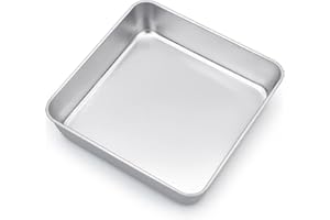 Joyfair Molde cuadrado para tartas, de acero inoxidable, 21 x 21 x 5 cm, perfecto para brownie/lasaña/pastel, saludable y duradero, fácil de limpiar y apto para lavavajillas