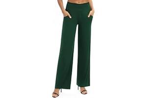 EXCHIC Mujeres Casual Sólido Suelto Anchas Pierna Palazzo Pantalones Elástico Cintura Yoga Pantalones con Bolsillos